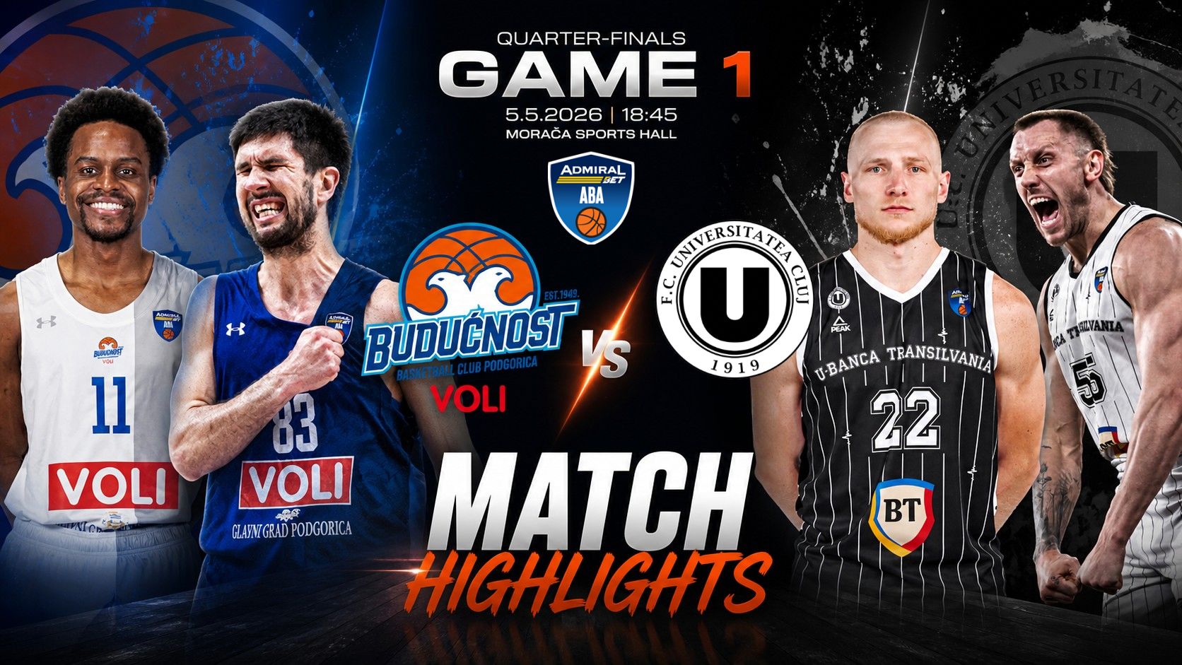 ABA LEAGUE HIGHLIGHTS: Buducnost VOLI – U-BT Cluj-Napoca